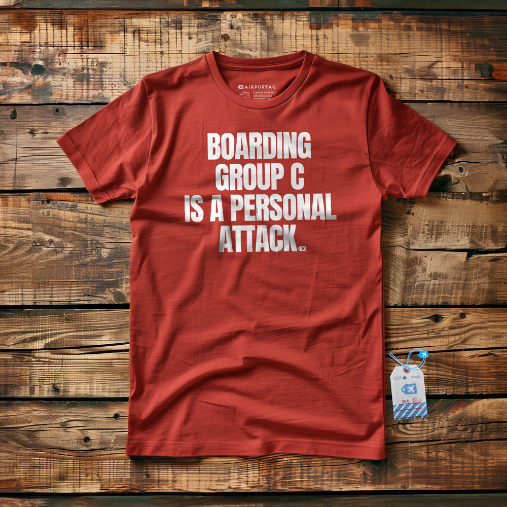 Boarding Group C Is a Personal Attack - T-Shirt - Red