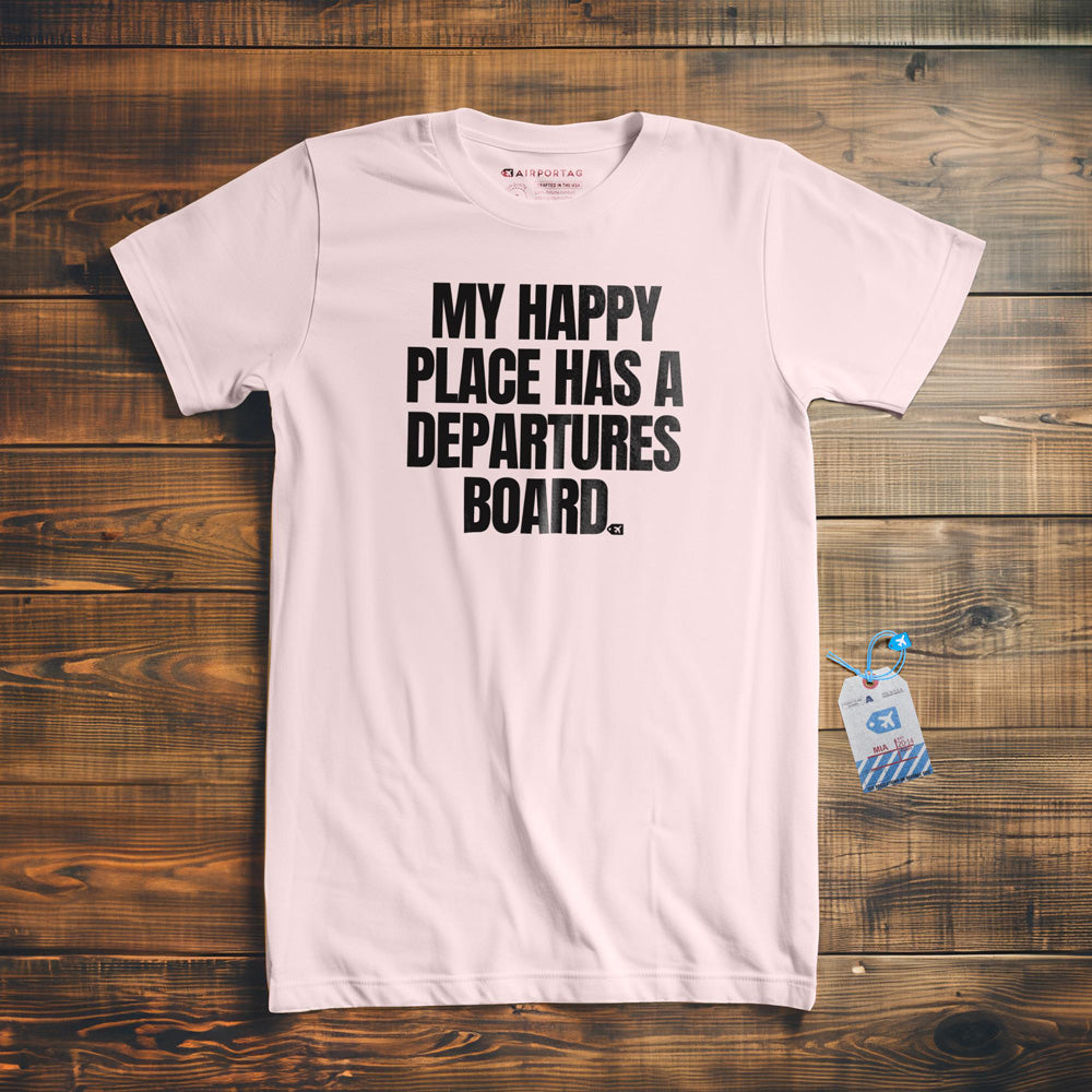 My Happy Place Has a Departures Board - T-Shirt - Light Pink