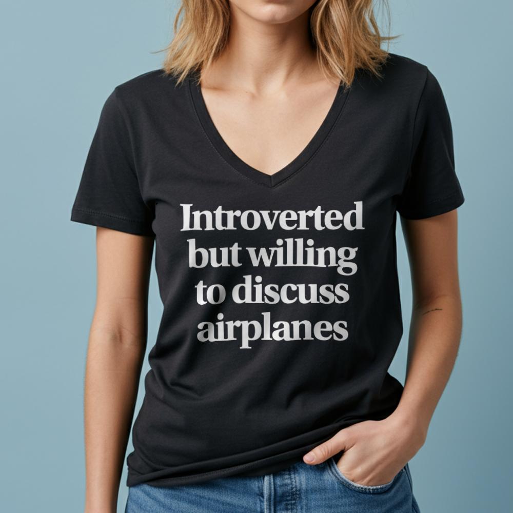 Introverted Discuss Airplanes - Women's V-Neck T-Shirt