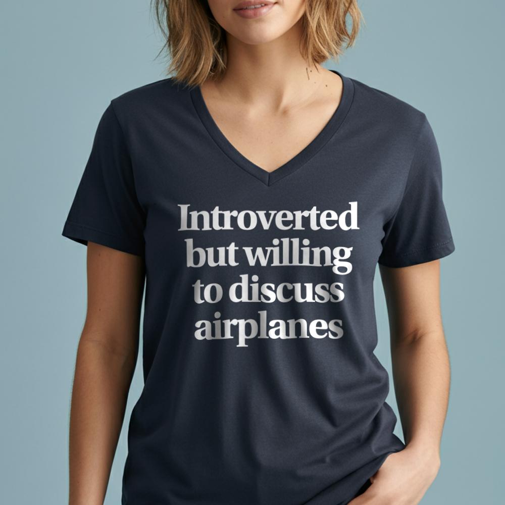 Introverted Discuss Airplanes - Women's V-Neck T-Shirt