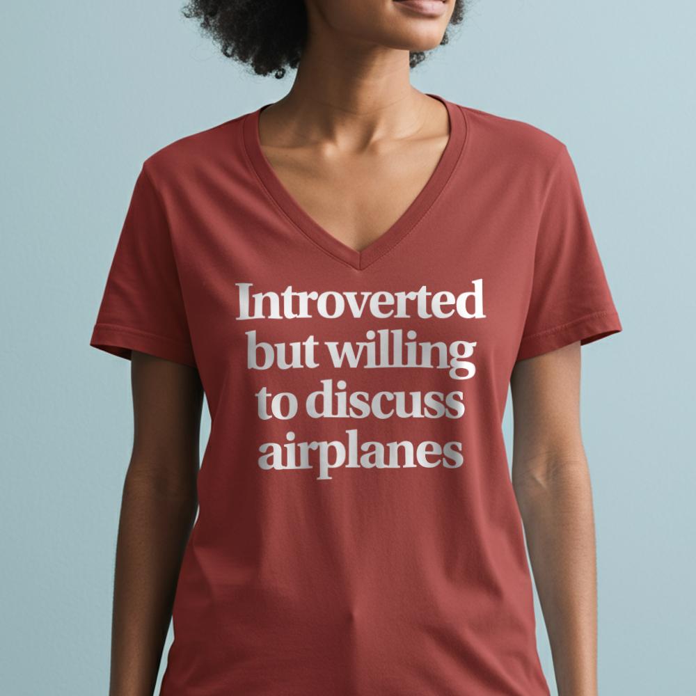 Introverted Discuss Airplanes - Women's V-Neck T-Shirt