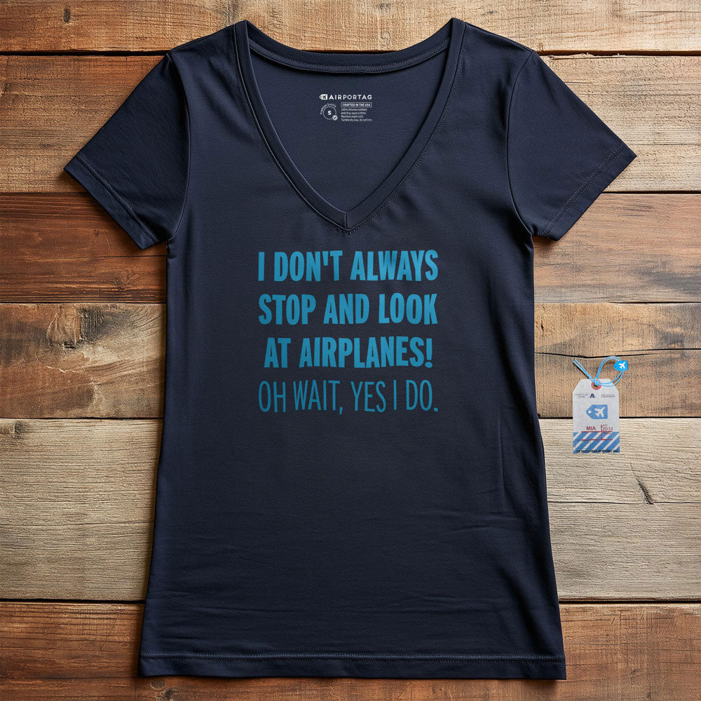 Always Look Airplanes - Women's V-Neck T-Shirt