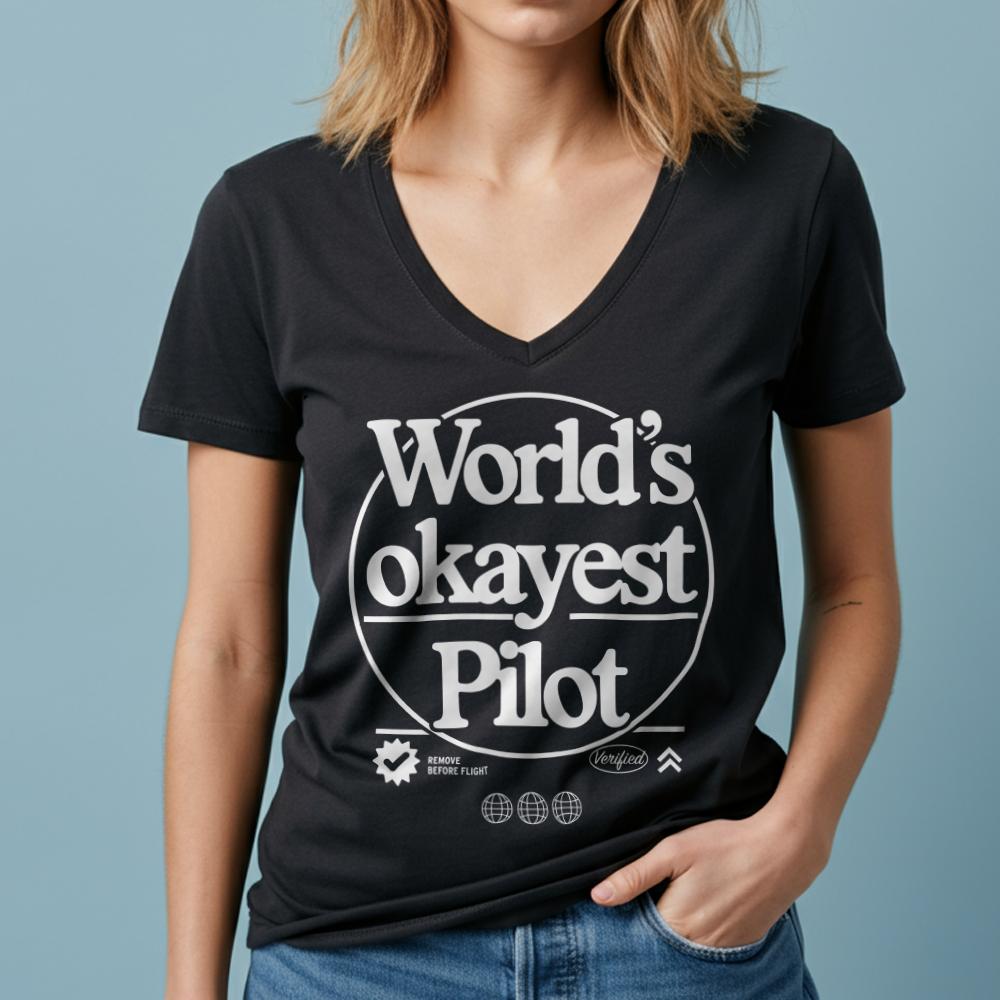 World's Okayest Pilot - Women's V-Neck T-Shirt