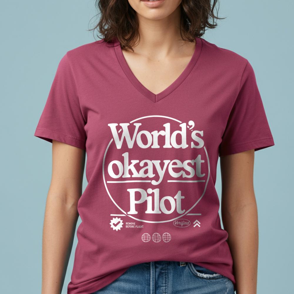 World's Okayest Pilot - Women's V-Neck T-Shirt