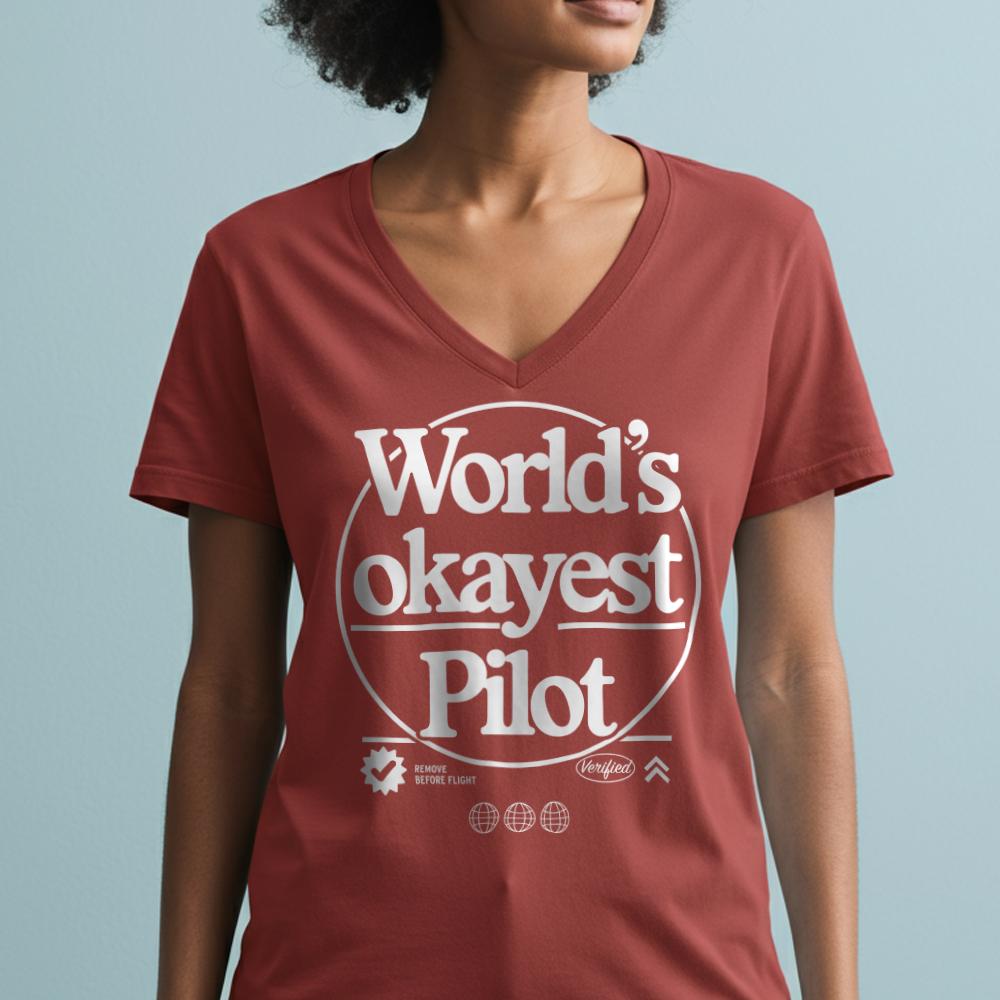 World's Okayest Pilot - Women's V-Neck T-Shirt