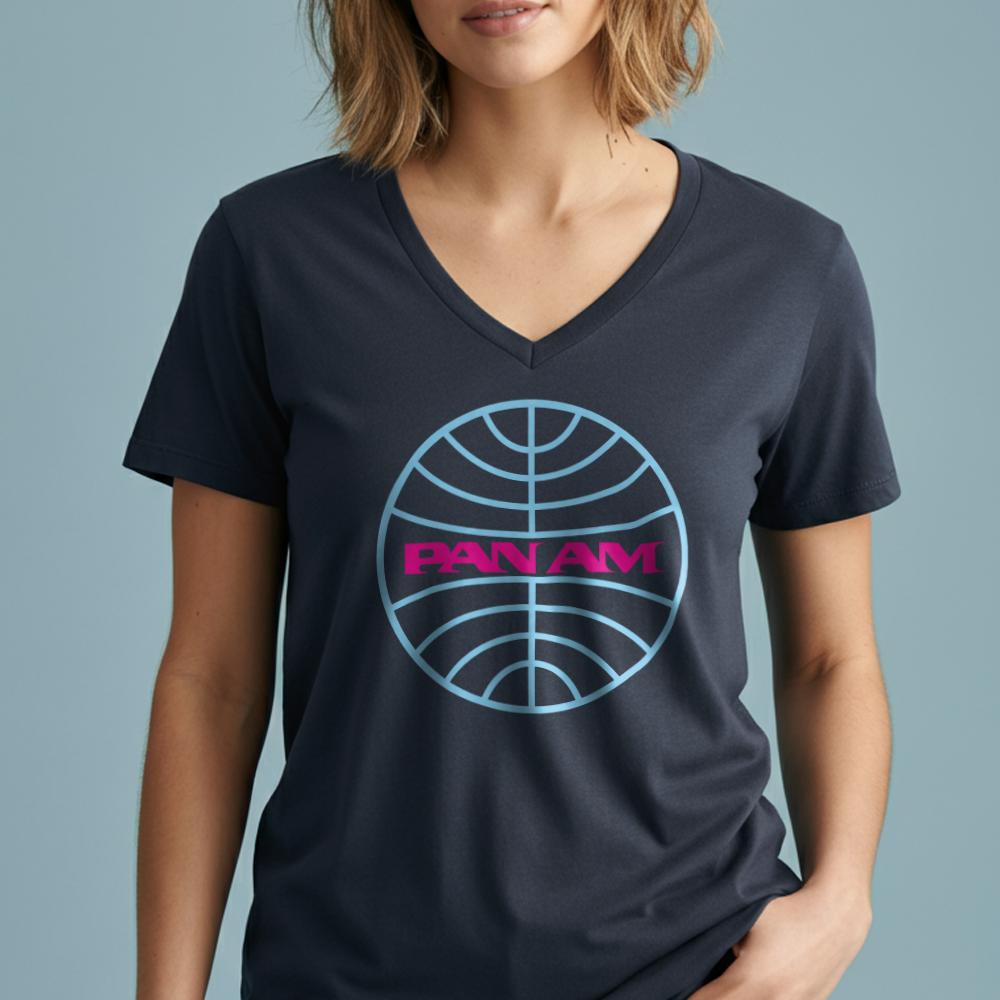 Pan Am Logo Neon - Women's V-Neck T-Shirt