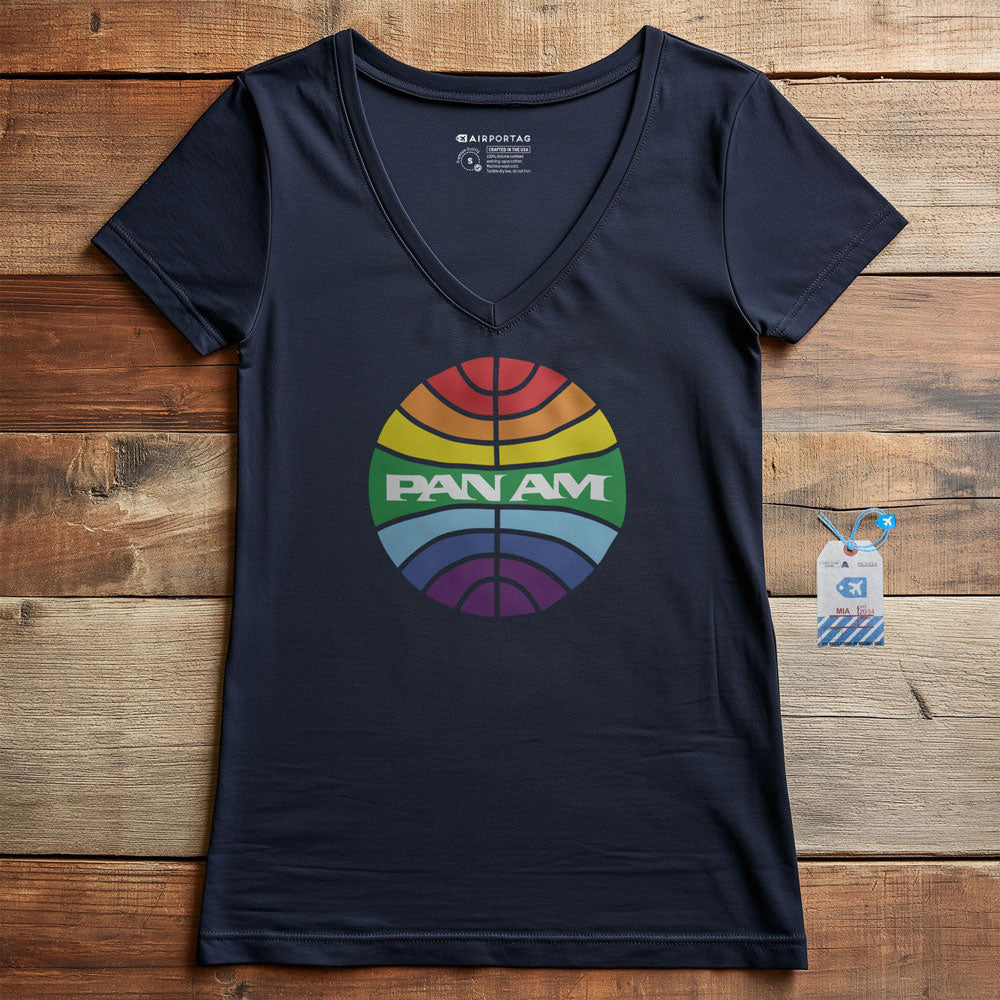 Pan Am Logo Rainbow - Women's V-Neck T-Shirt