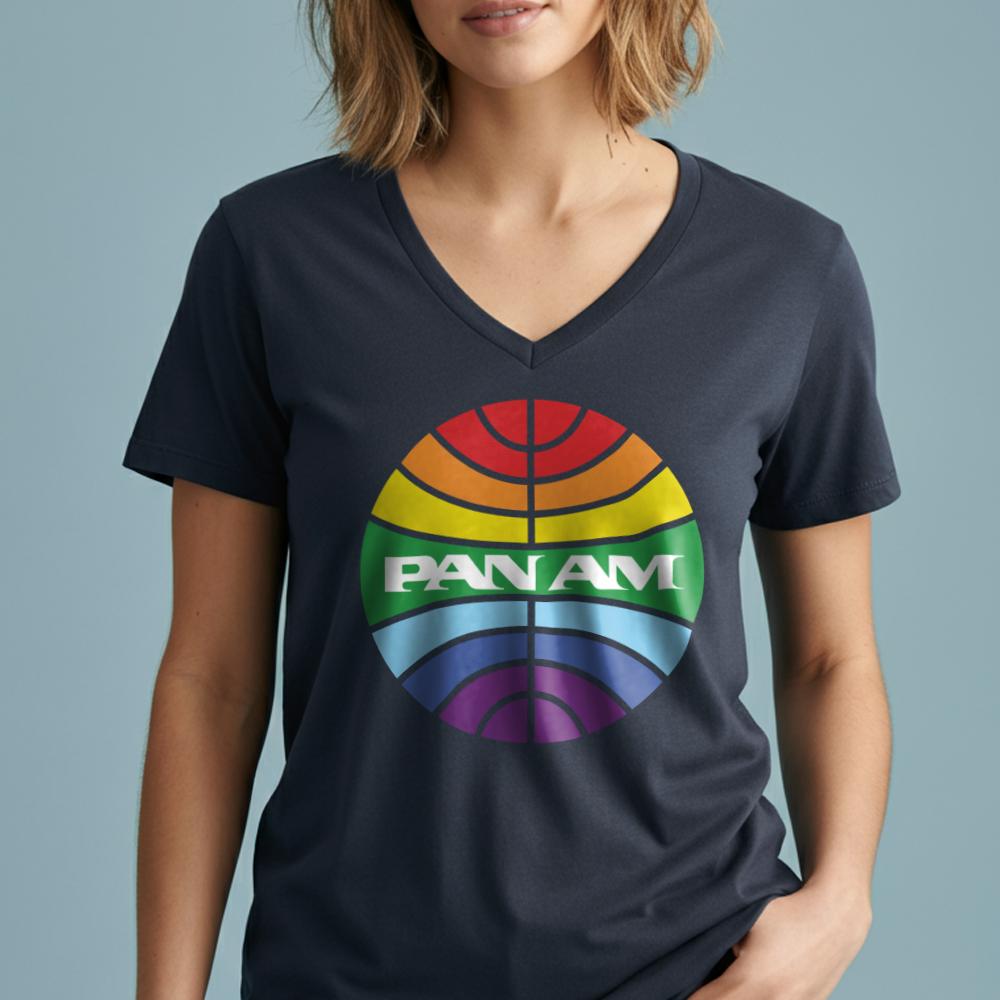 Pan Am Logo Rainbow - Women's V-Neck T-Shirt