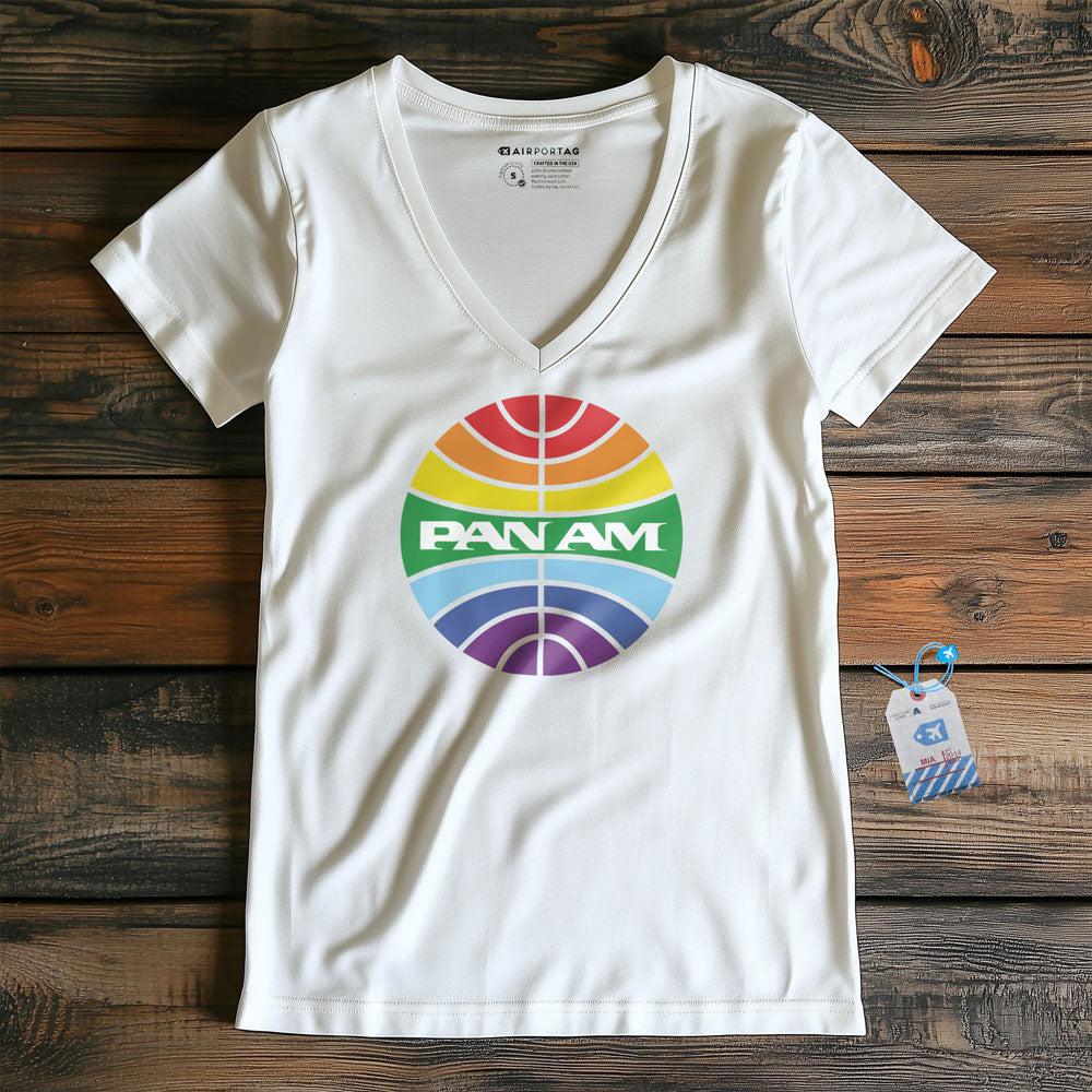 Pan Am Logo Rainbow - Women's V-Neck T-Shirt