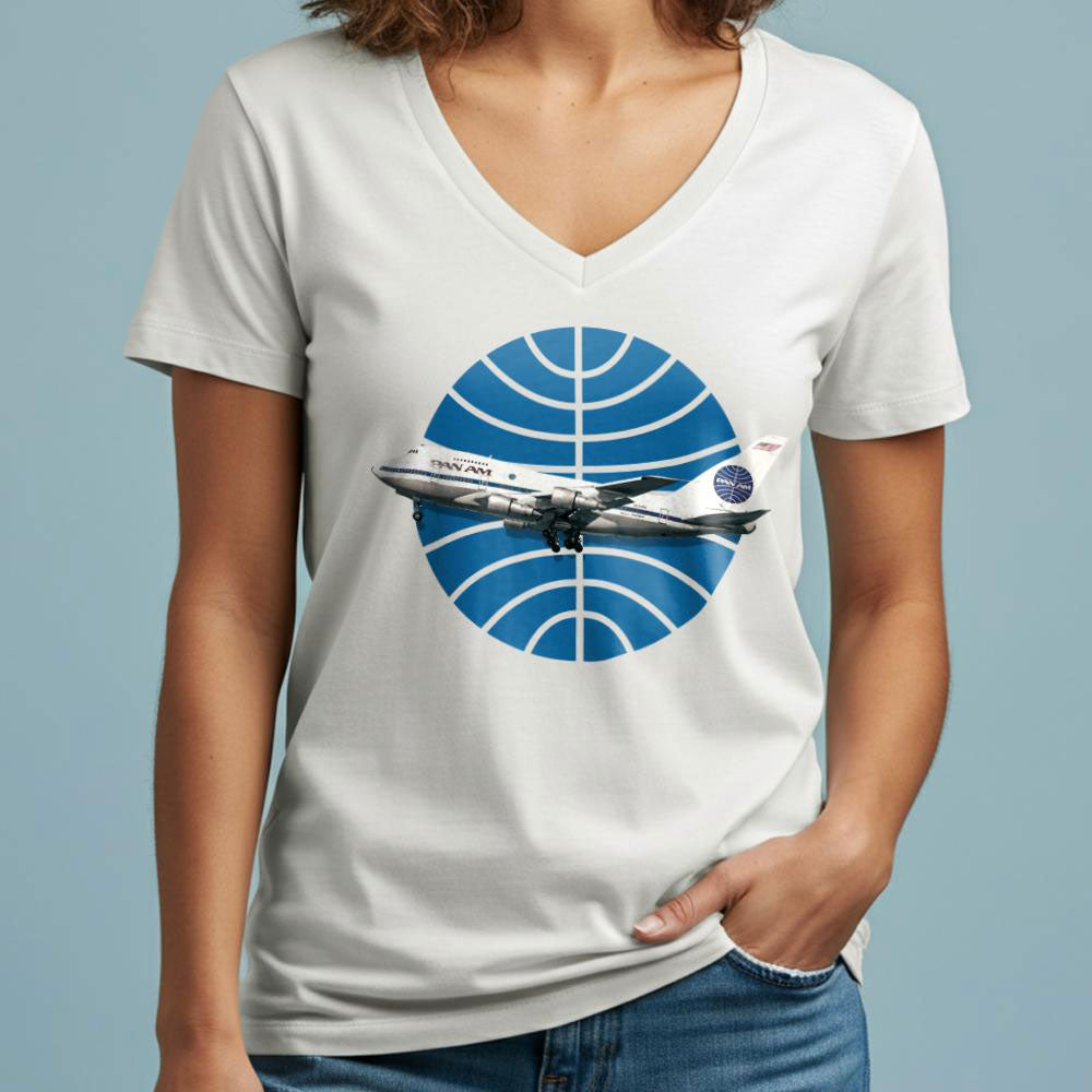 Pan Am Logo Airplane - Women's V-Neck T-Shirt