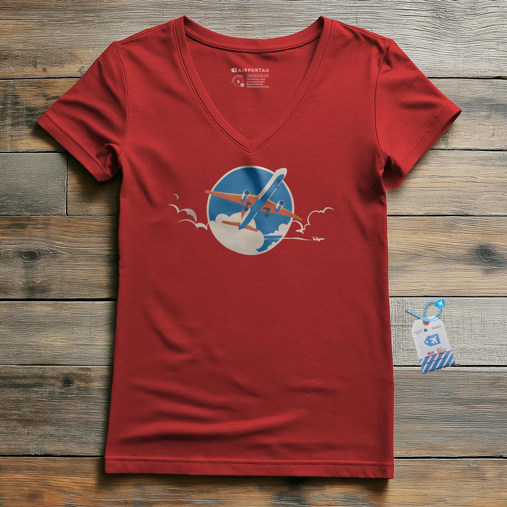 Plane Retro Sky - Women's V-Neck T-Shirt