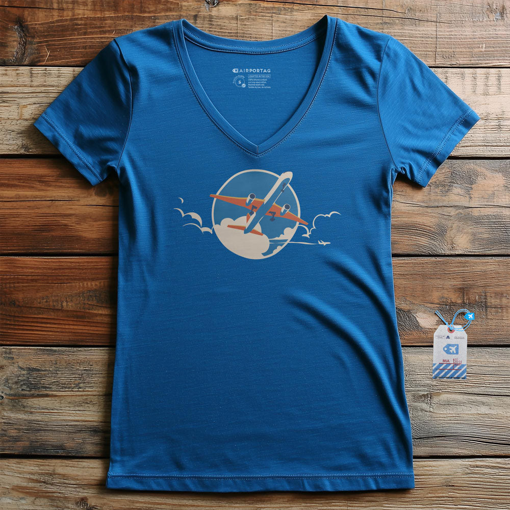 Plane Retro Sky - Women's V-Neck T-Shirt