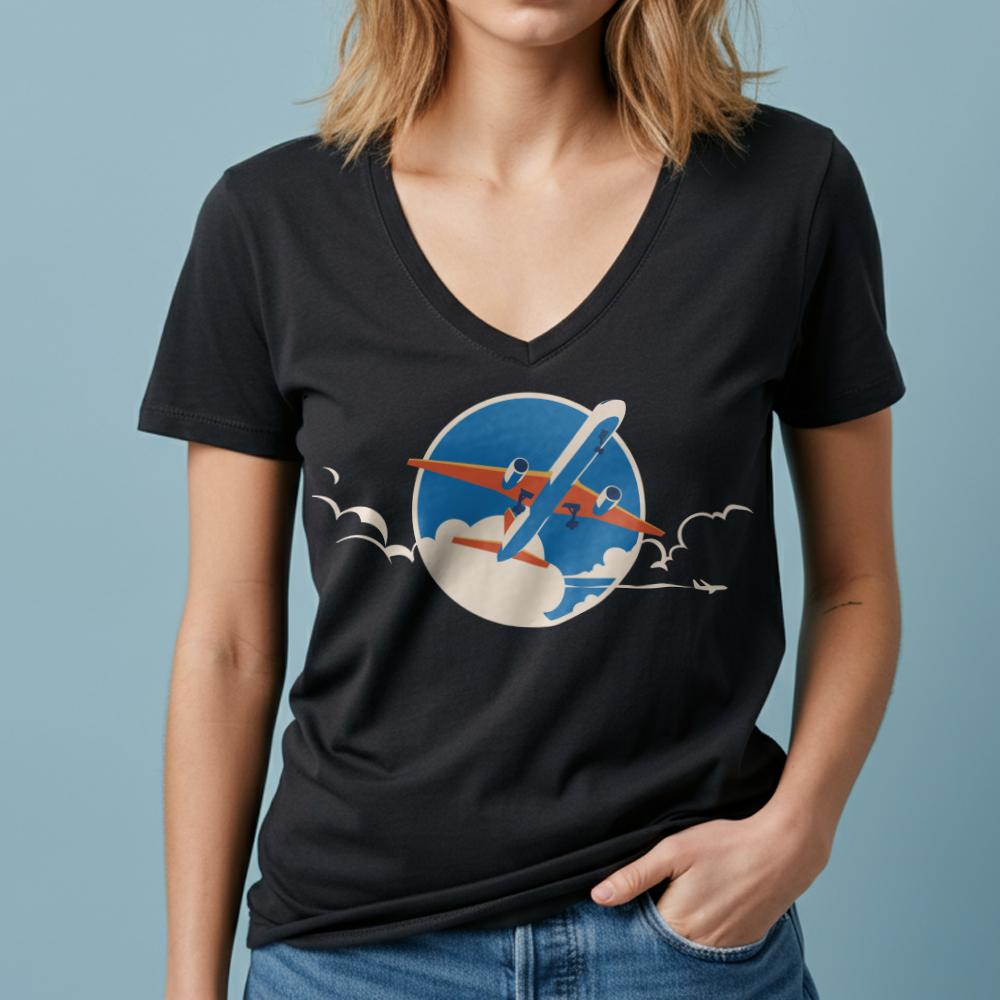 Plane Retro Sky - Women's V-Neck T-Shirt