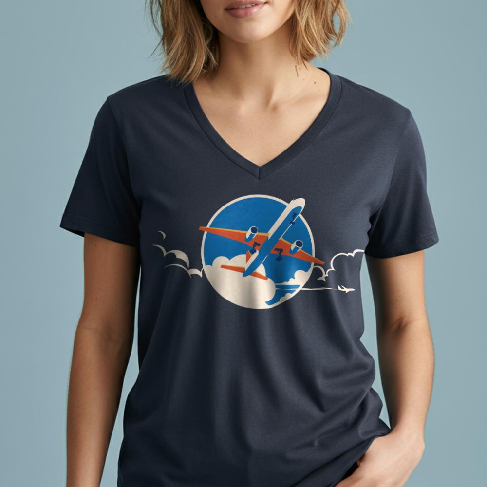 Plane Retro Sky - Women's V-Neck T-Shirt