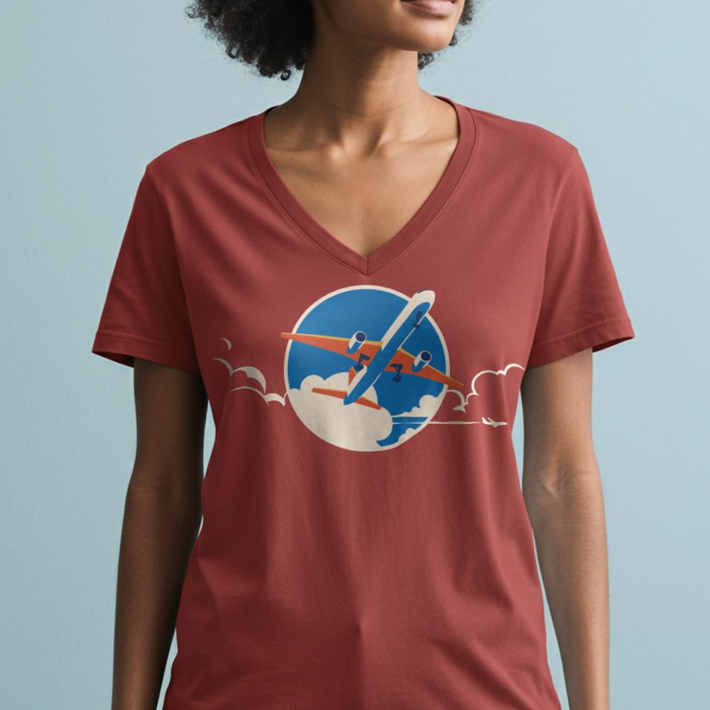 Plane Retro Sky - Women's V-Neck T-Shirt