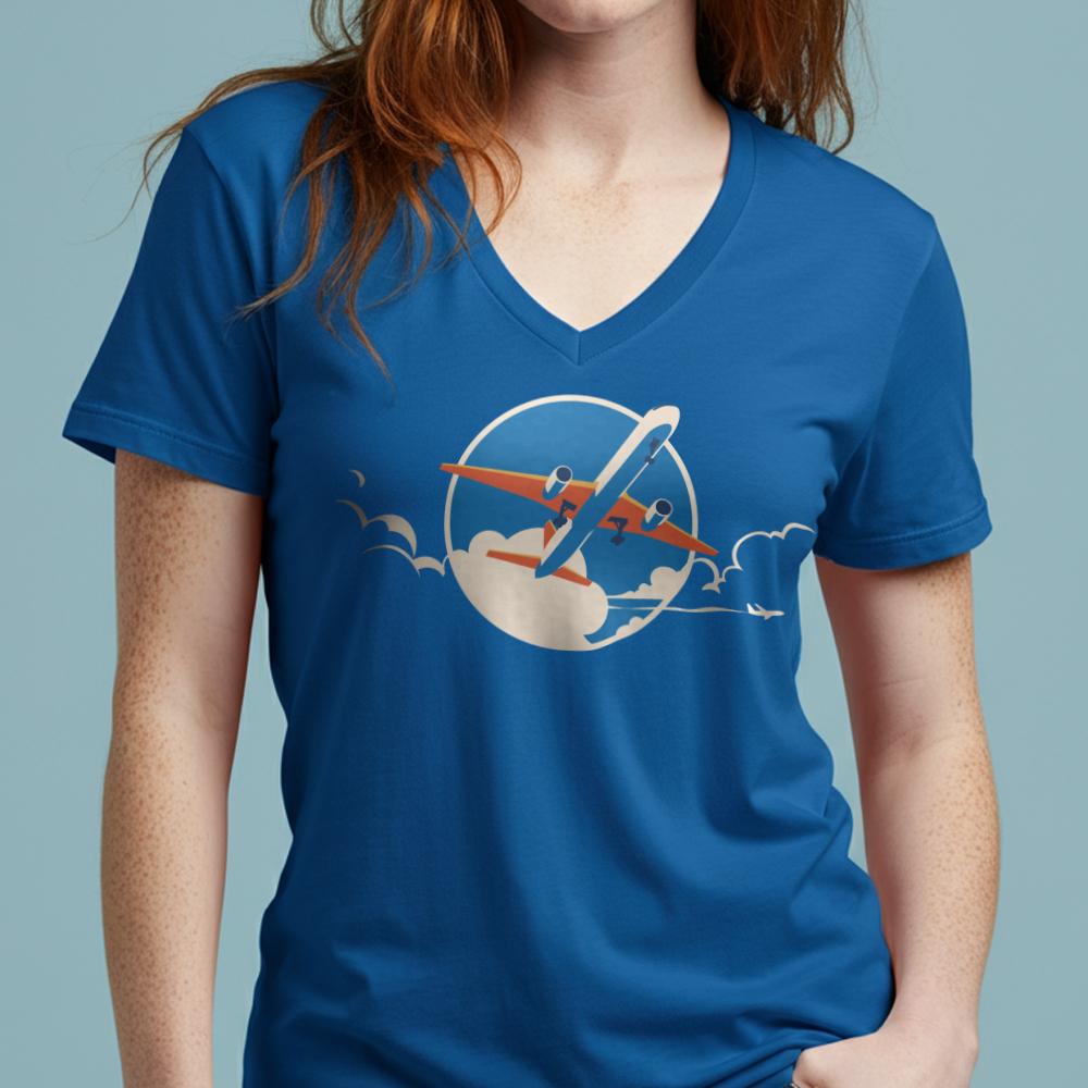 Plane Retro Sky - Women's V-Neck T-Shirt