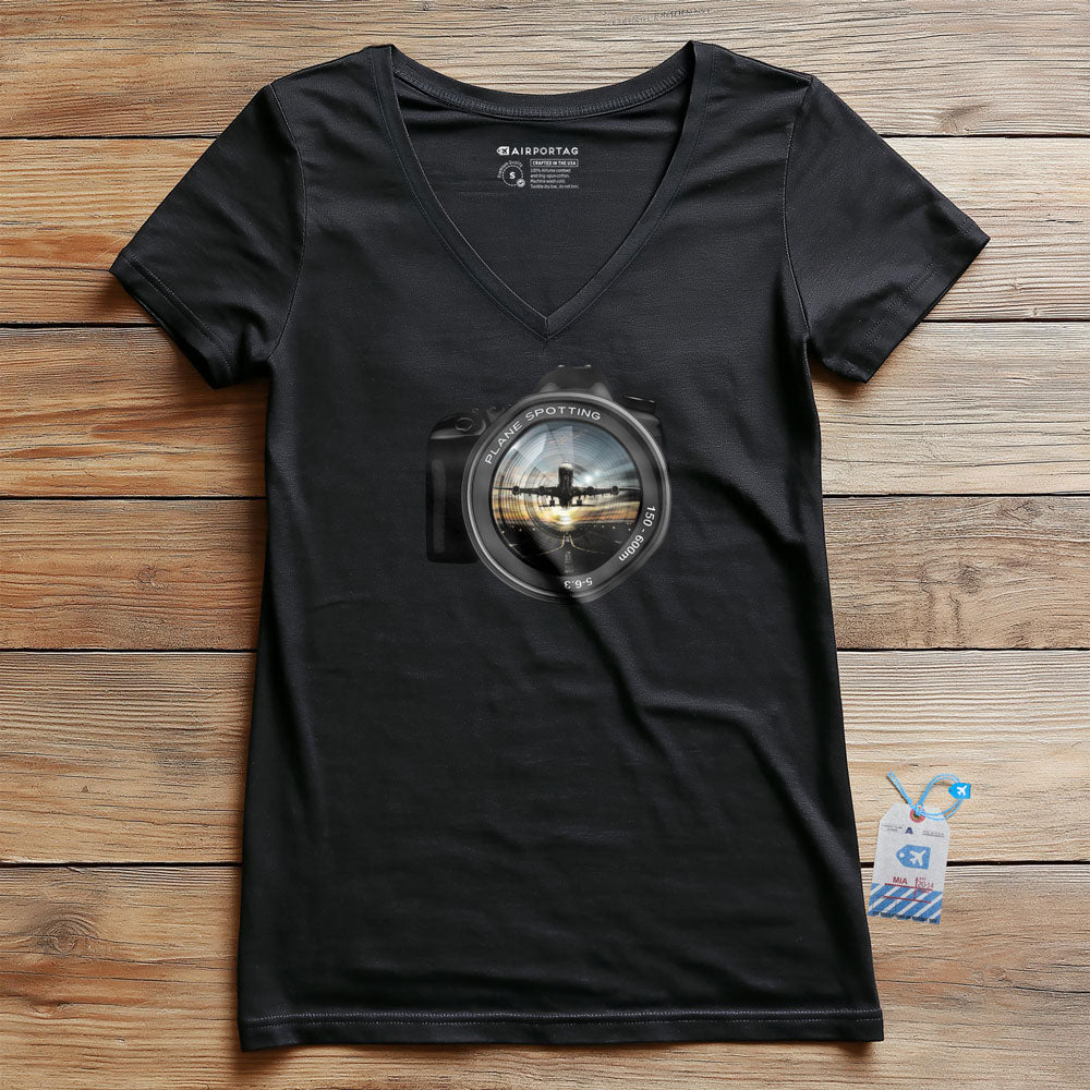 Plane Spotting Lens - Women's V-Neck T-Shirt