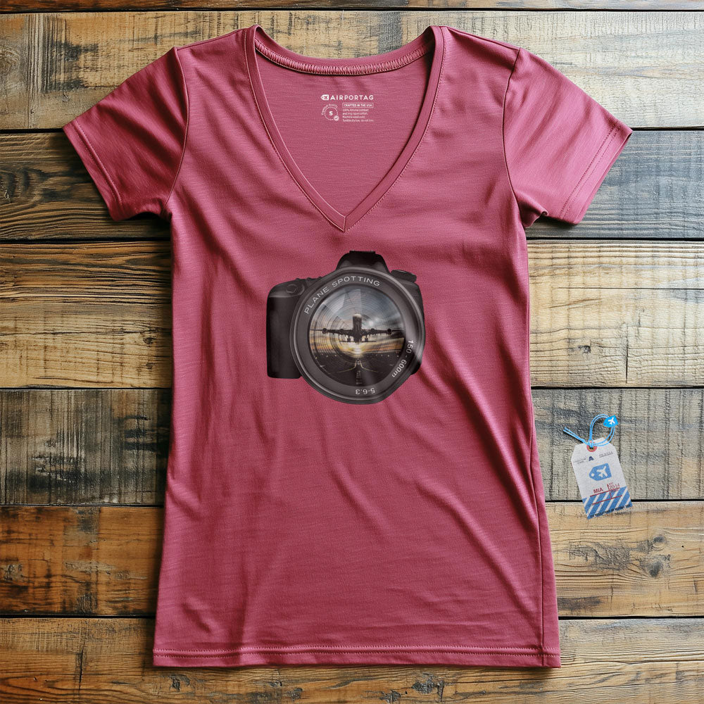 Plane Spotting Lens - Women's V-Neck T-Shirt