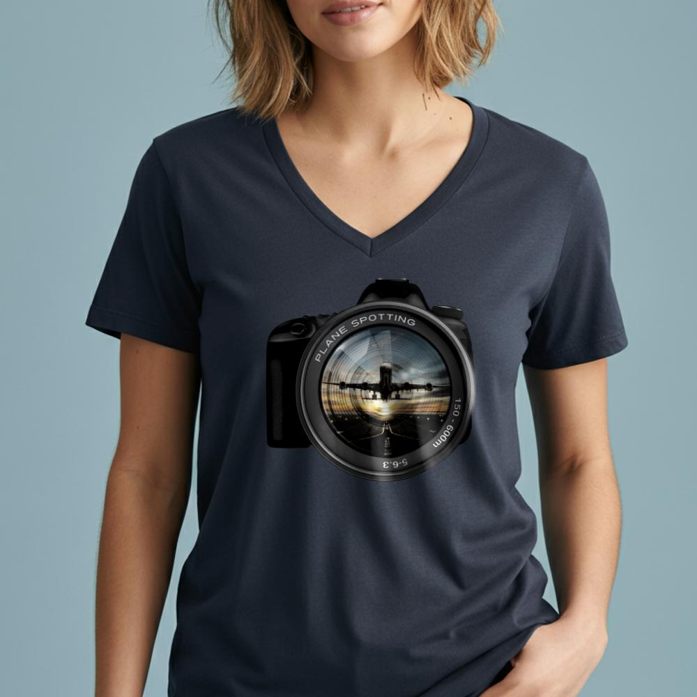 Plane Spotting Lens - Women's V-Neck T-Shirt