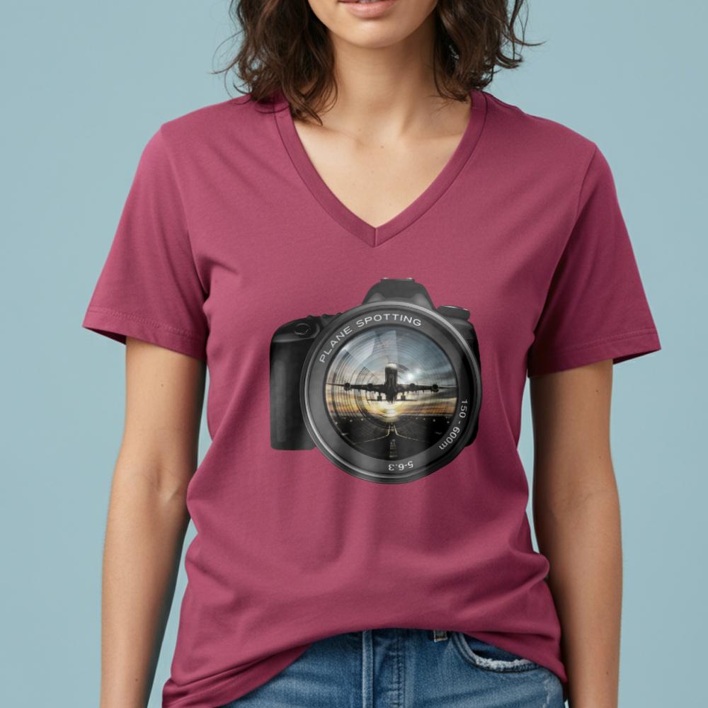 Plane Spotting Lens - Women's V-Neck T-Shirt