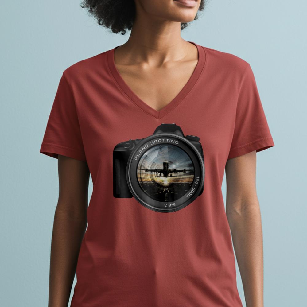 Plane Spotting Lens - Women's V-Neck T-Shirt