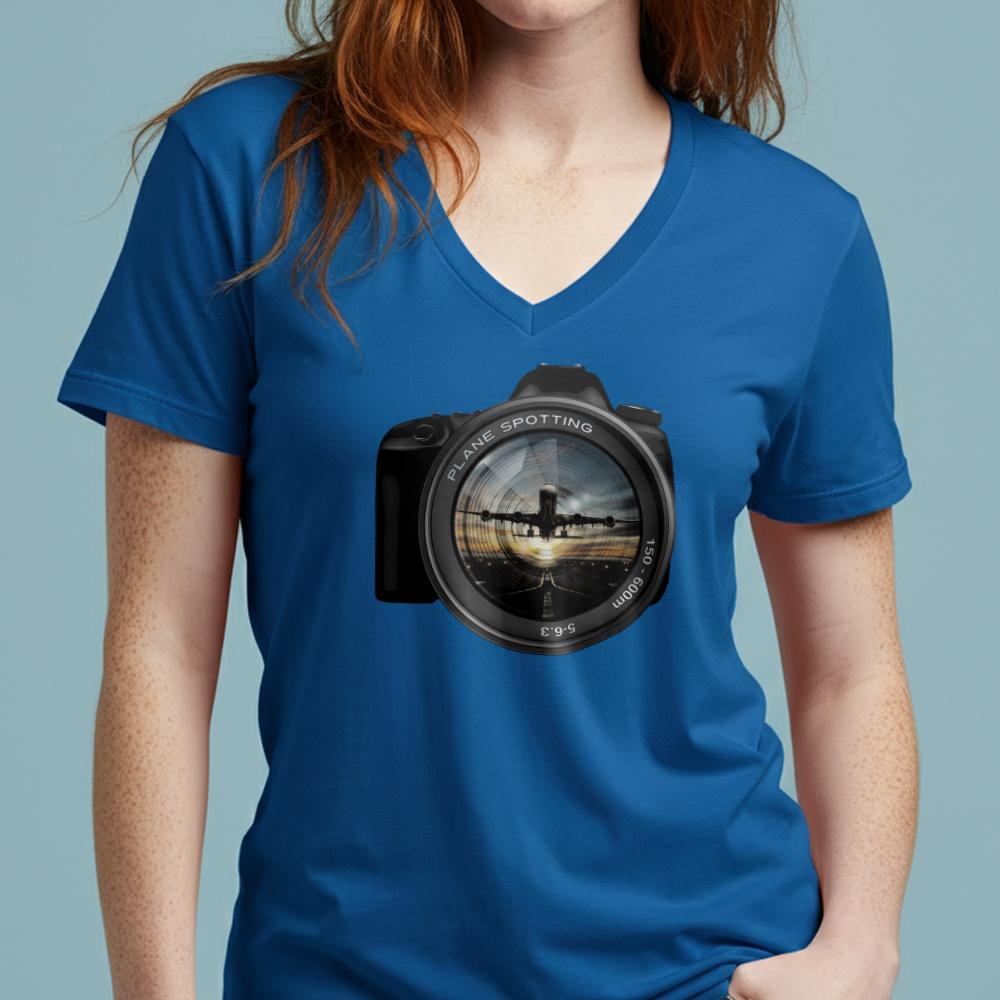 Plane Spotting Lens - Women's V-Neck T-Shirt