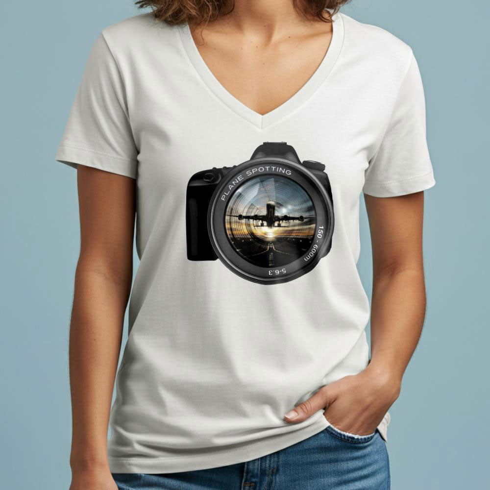 Plane Spotting Lens - Women's V-Neck T-Shirt