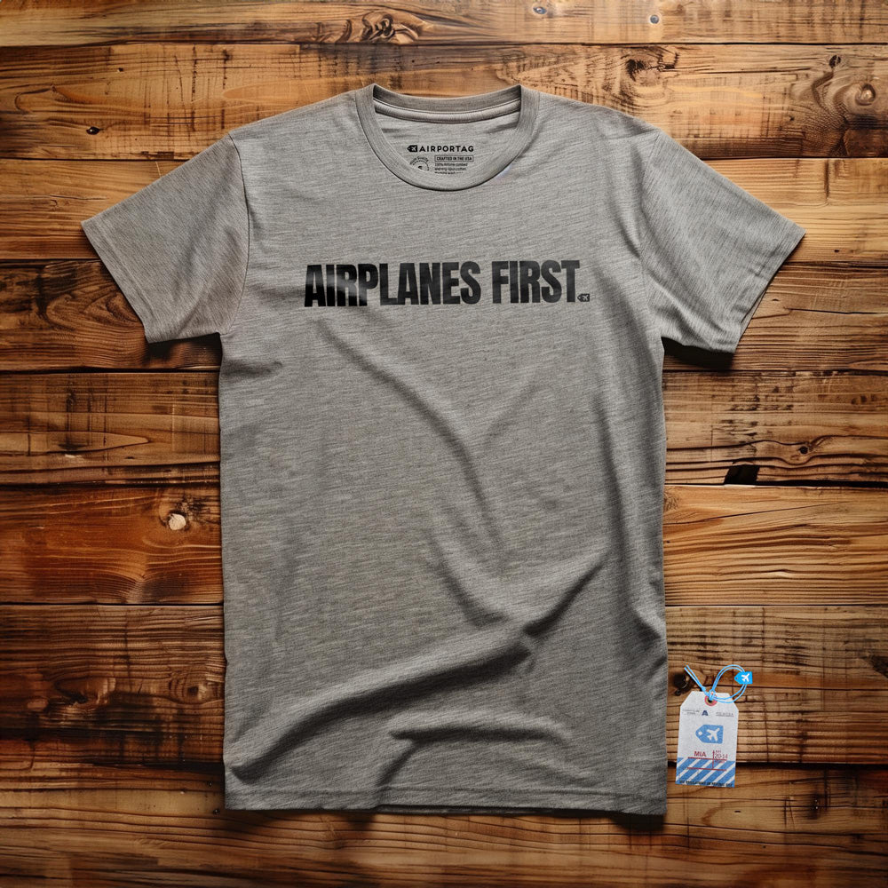 Airplanes First - T-Shirt - Athletic Heather