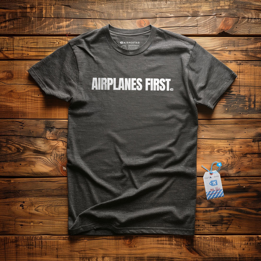 Airplanes First - T-Shirt - Dark Grey Heather