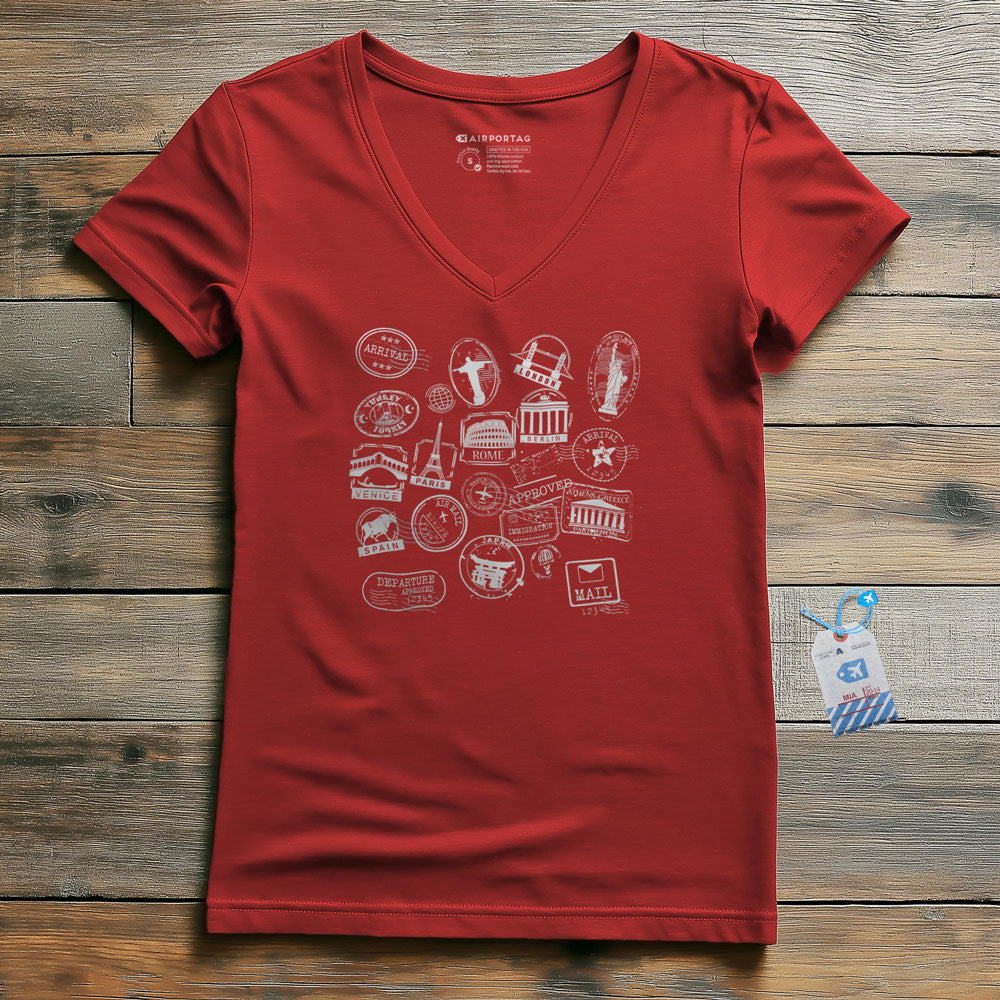 Travel Stamps - Women's V-Neck T-Shirt