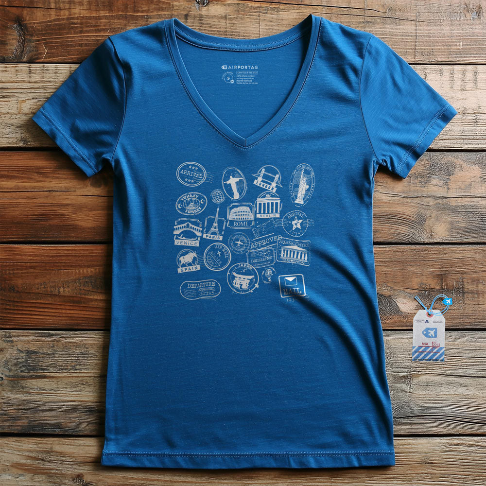 Travel Stamps - Women's V-Neck T-Shirt