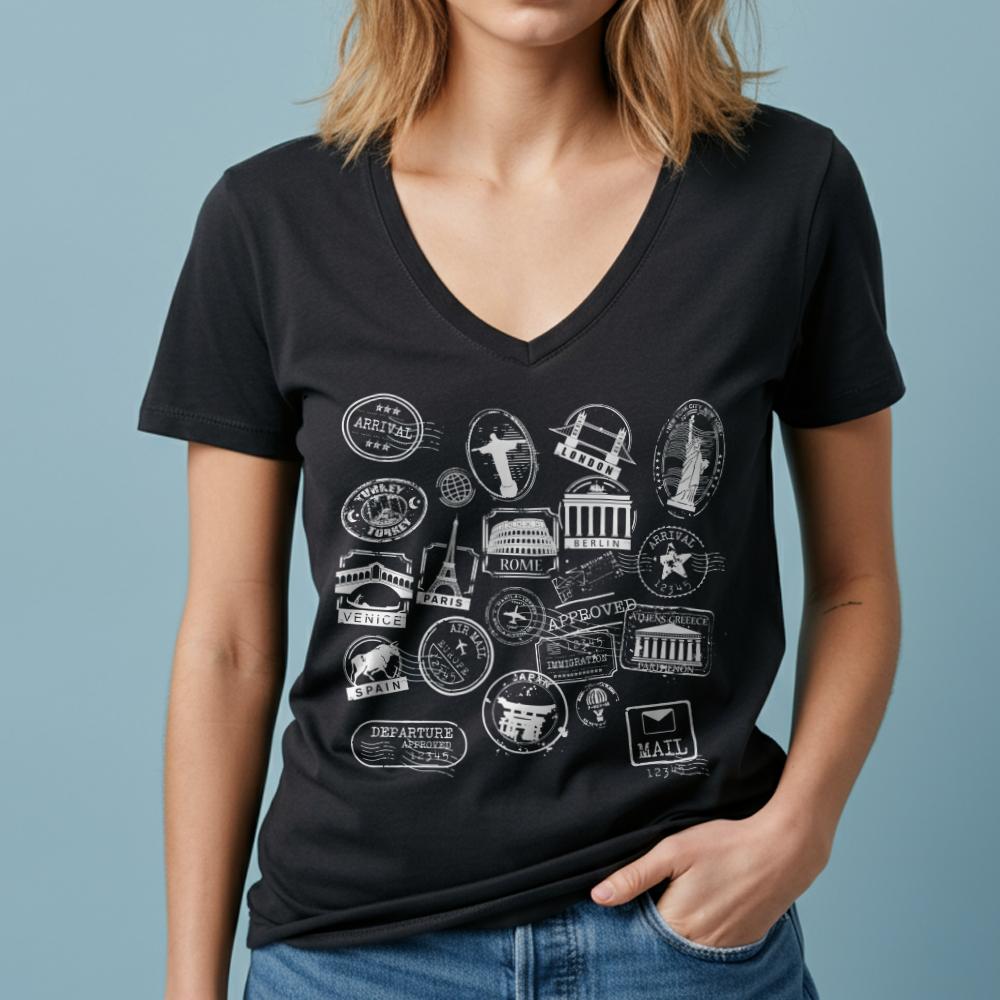 Travel Stamps - Women's V-Neck T-Shirt