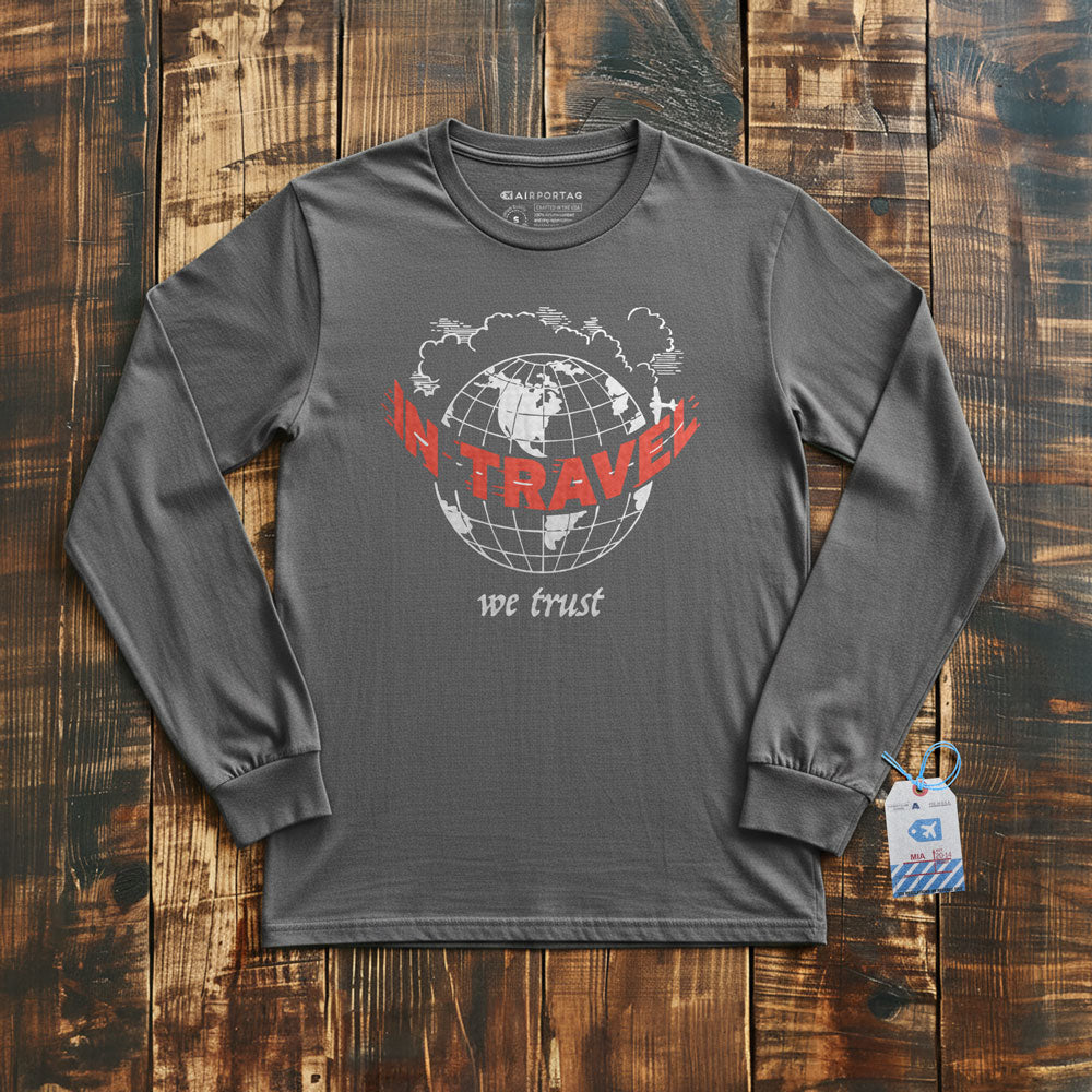 In Travel We Trust - Vintage Globe - Long Sleeve T-Shirt