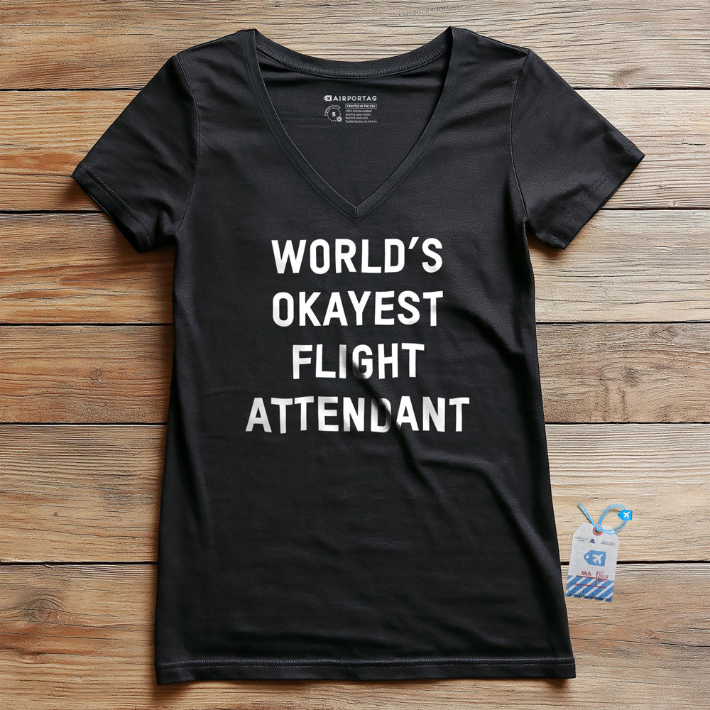 World's Okayest Flight Attendant - Women's V-Neck T-Shirt