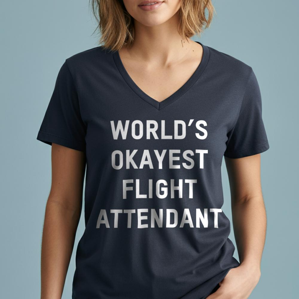 World's Okayest Flight Attendant - Women's V-Neck T-Shirt