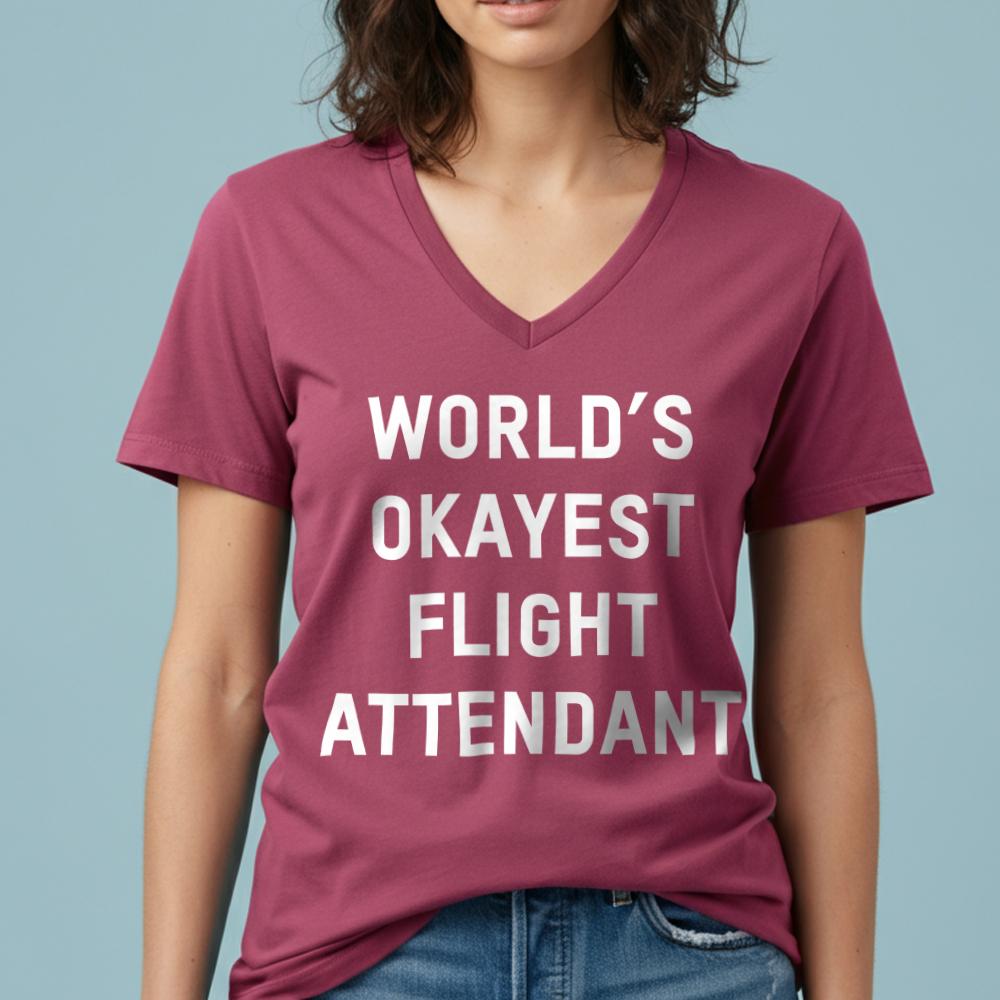 World's Okayest Flight Attendant - Women's V-Neck T-Shirt