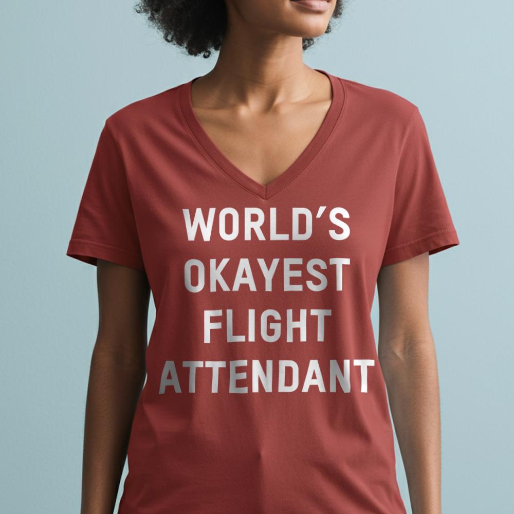 World's Okayest Flight Attendant - Women's V-Neck T-Shirt