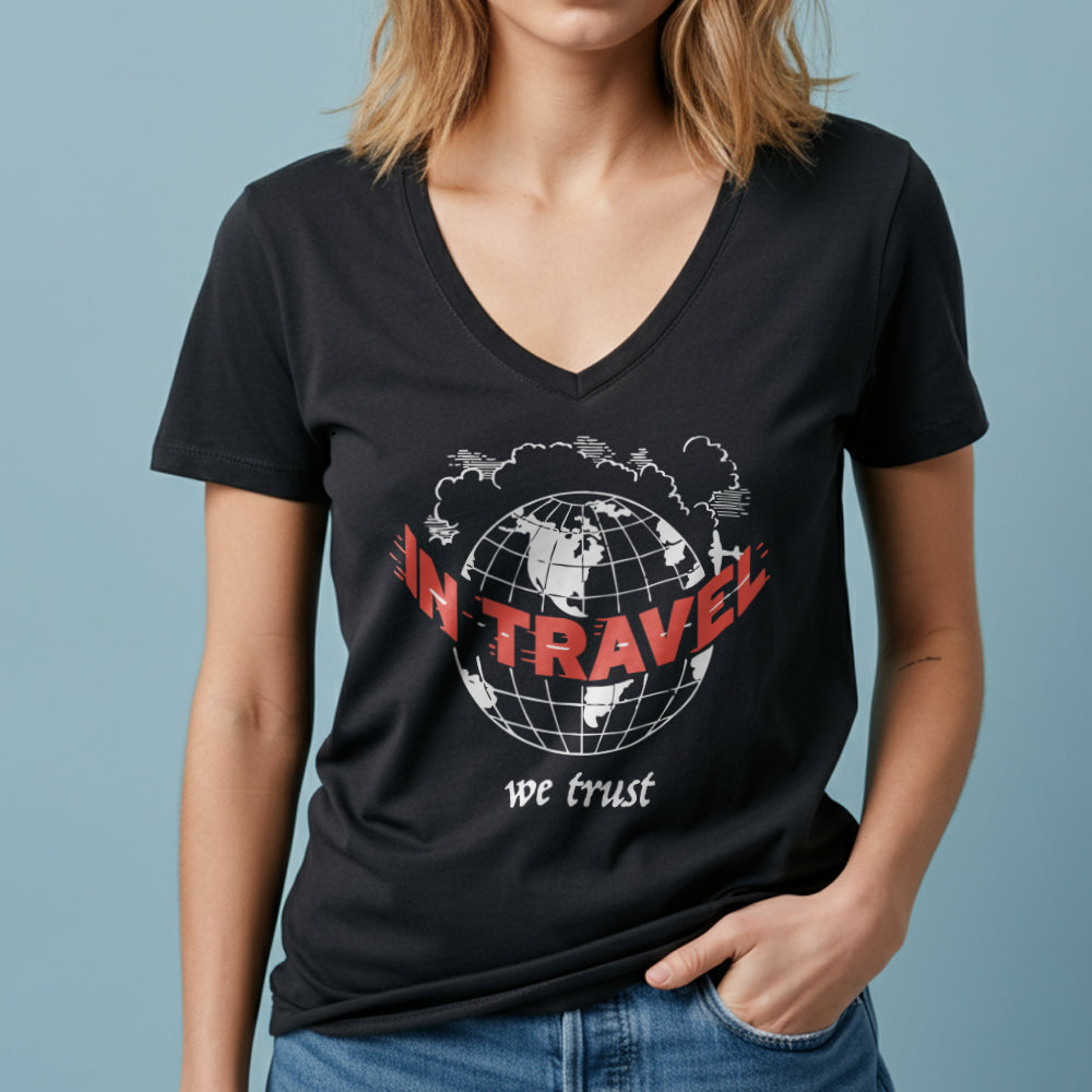 In Travel We Trust - Vintage Globe - Women's V-Neck T-Shirt