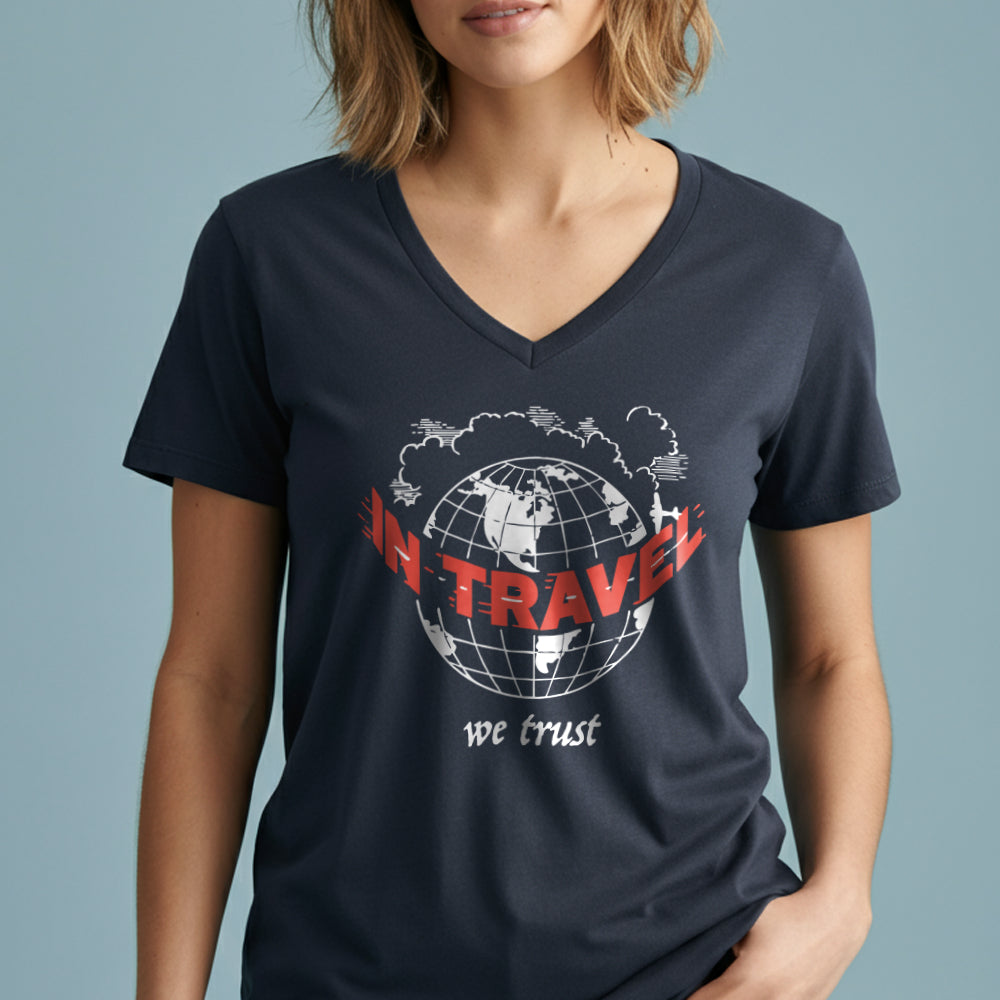 In Travel We Trust - Vintage Globe - Women's V-Neck T-Shirt