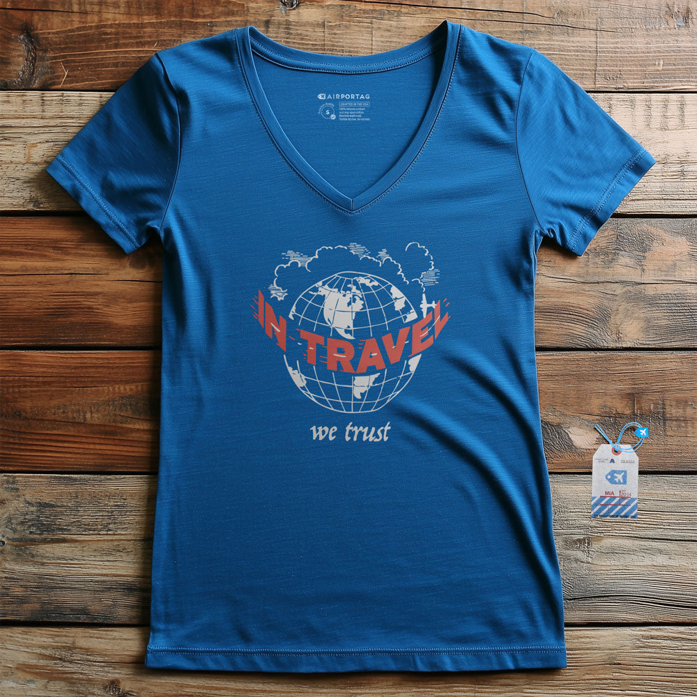 In Travel We Trust - Vintage Globe - Women's V-Neck T-Shirt