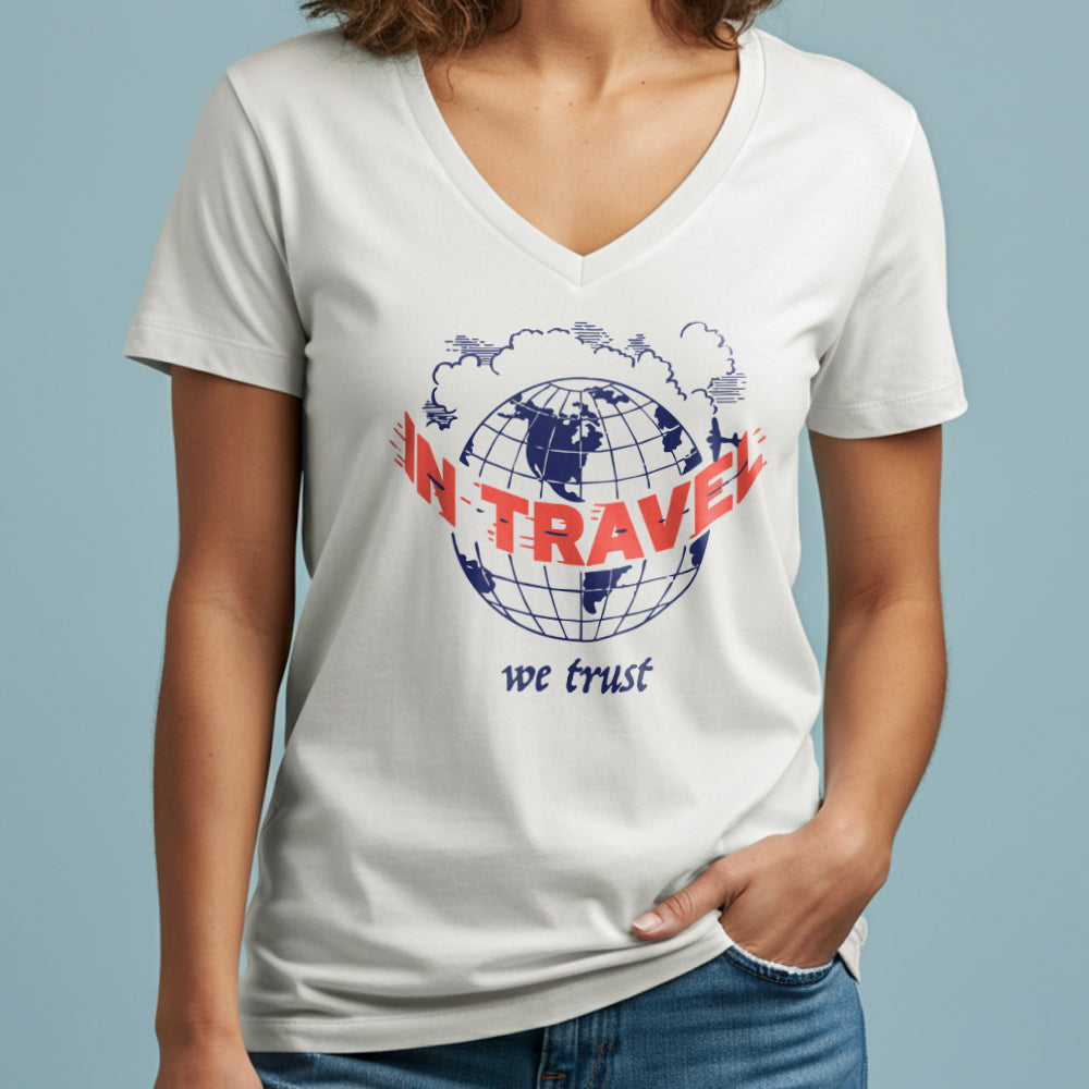 In Travel We Trust - Vintage Globe - Women's V-Neck T-Shirt