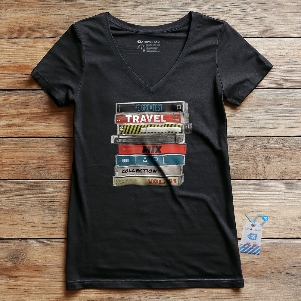 Travel Mix Cassette Stack - Women's V-Neck T-Shirt