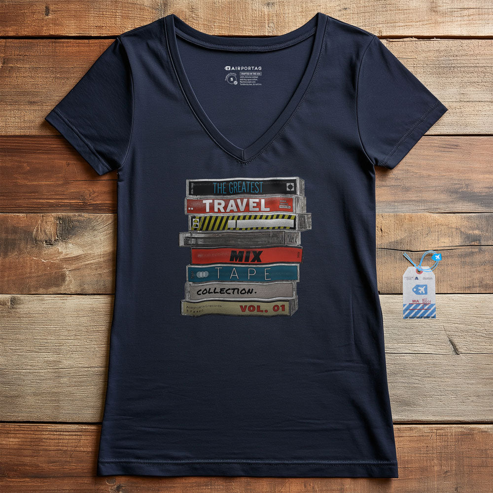 Travel Mix Cassette Stack - Women's V-Neck T-Shirt