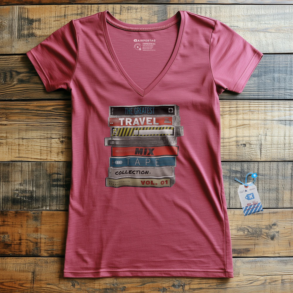 Travel Mix Cassette Stack - Women's V-Neck T-Shirt