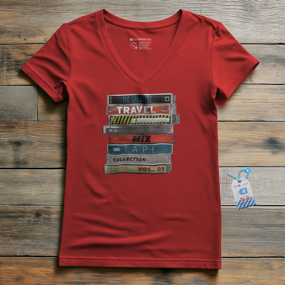 Travel Mix Cassette Stack - Women's V-Neck T-Shirt