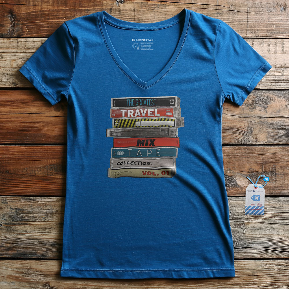 Travel Mix Cassette Stack - Women's V-Neck T-Shirt