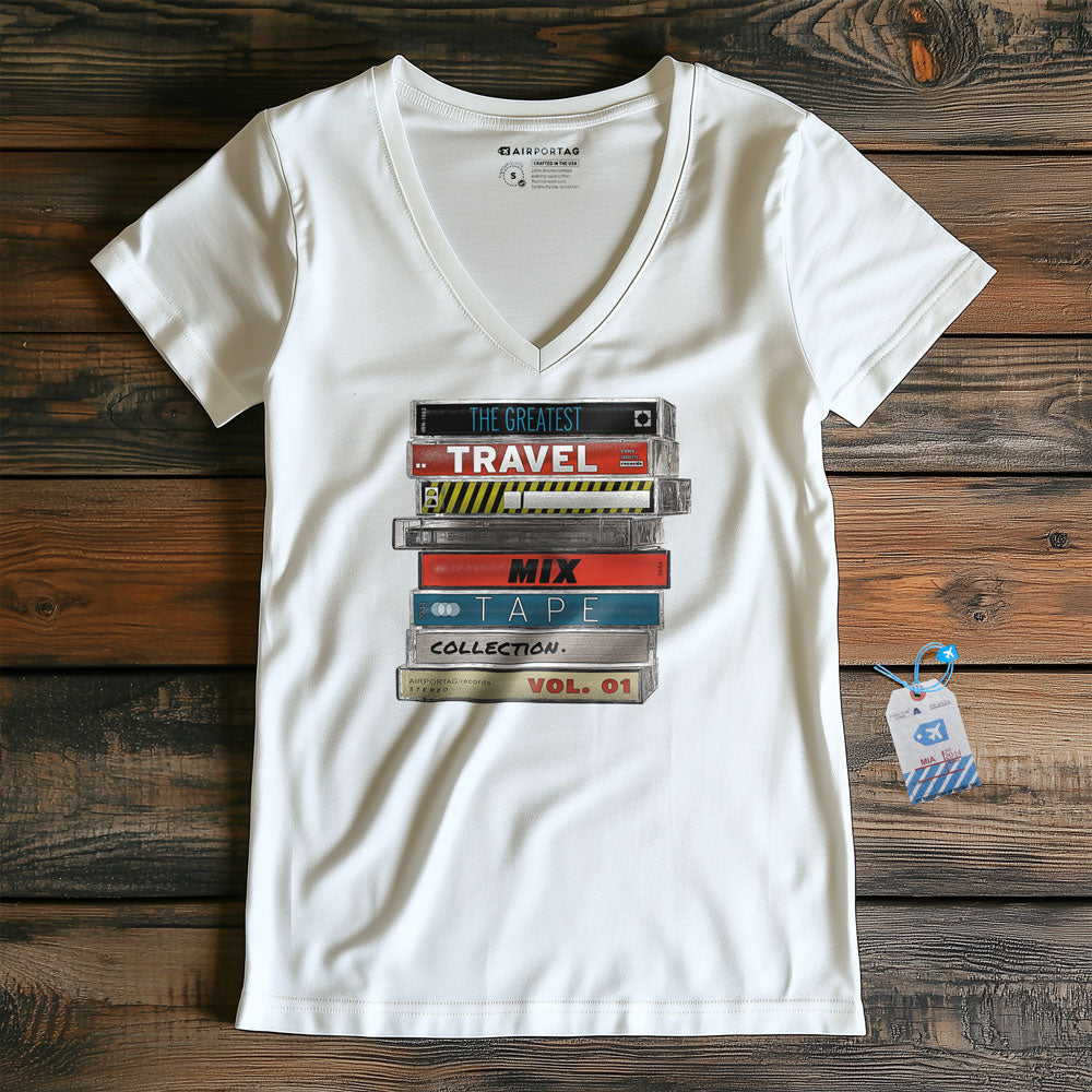 Travel Mix Cassette Stack - Women's V-Neck T-Shirt