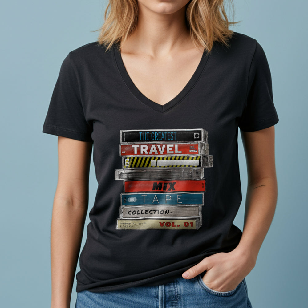 Travel Mix Cassette Stack - Women's V-Neck T-Shirt