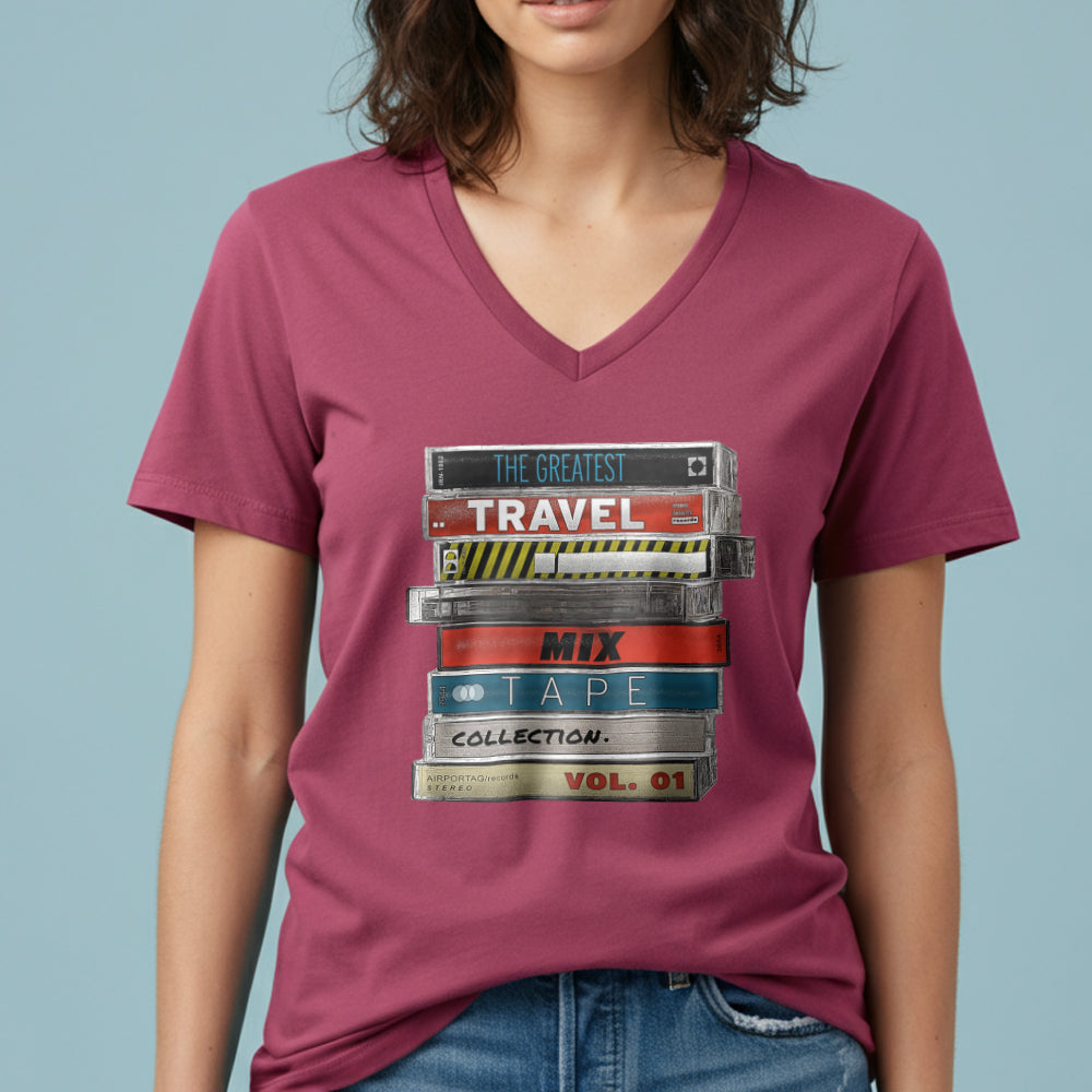 Travel Mix Cassette Stack - Women's V-Neck T-Shirt