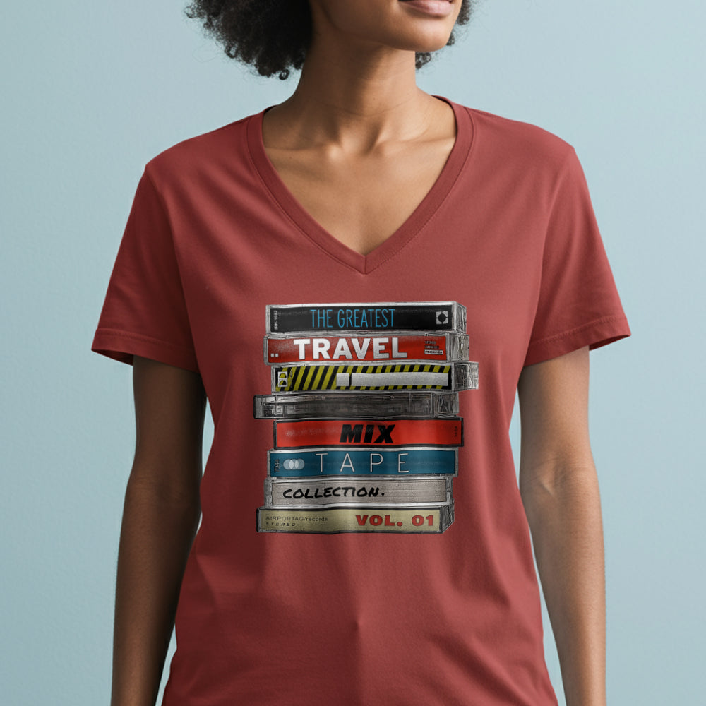 Travel Mix Cassette Stack - Women's V-Neck T-Shirt